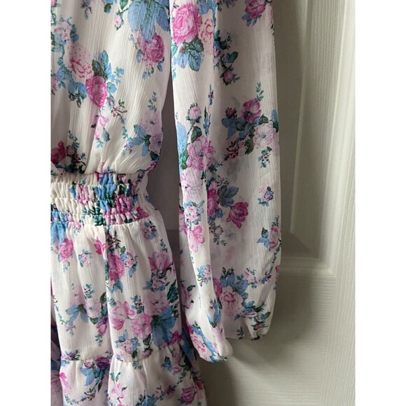 Sadie & Sage Mini Dress Size XS V Neck Faux Wrap Long Sleeved Floral Boho lined - Picture 8 of 9